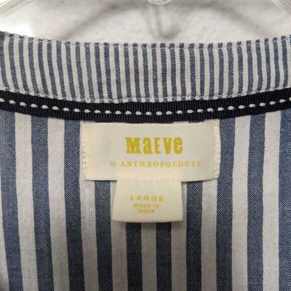 Anthropologie MAEVE Blue Patchwork Striped Zoe Swing Blouse L - Picture 6 of 11